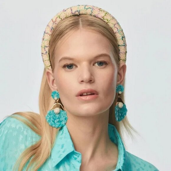Lele Sadoughi Rafia Alice Headband  Mermaid Rainbow NWT - Picture 1 of 5